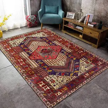 

Fashion Retro Persian Geometric Ethnic Style Red Living Room Bedroom Bedside Carpet Floor Mats