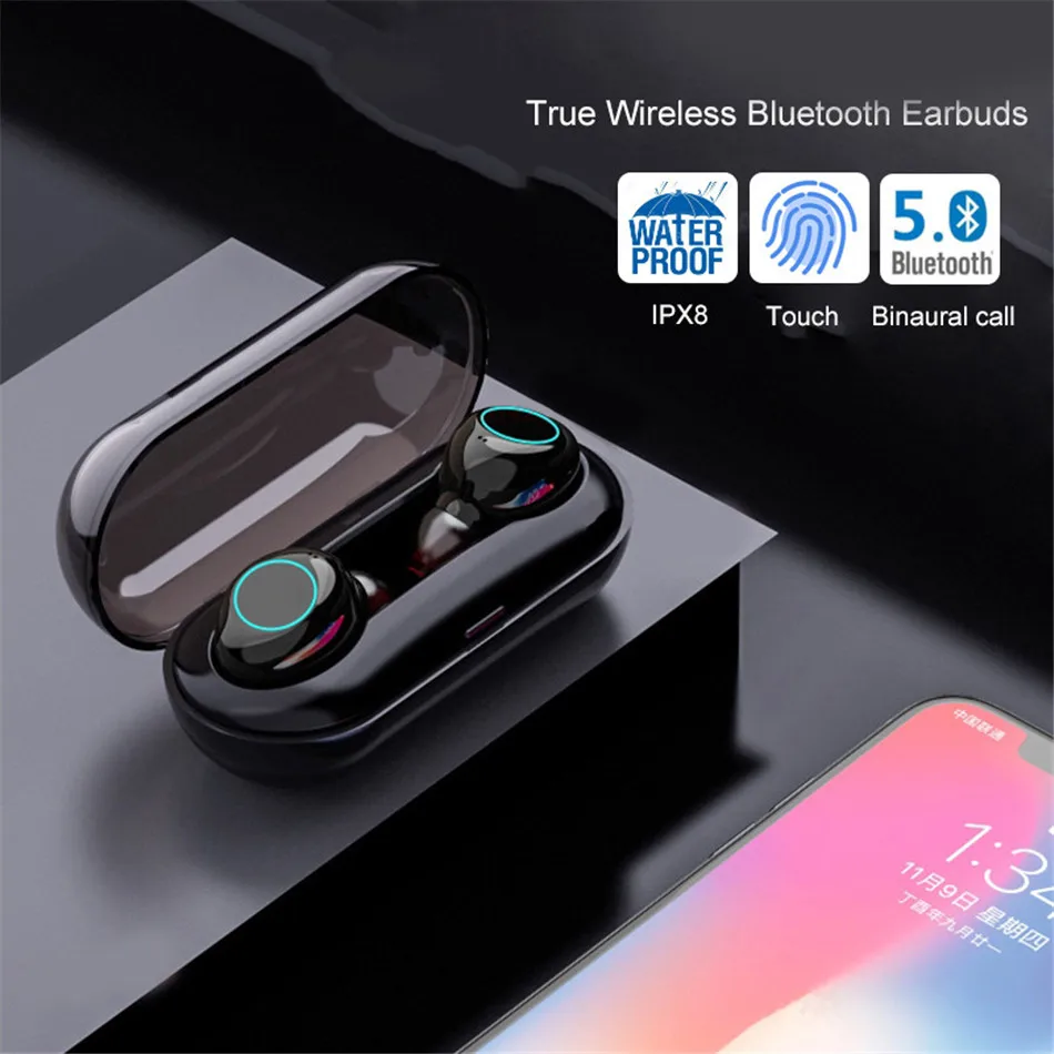 

Bluetooth 5.0 HD Stereo Earphones TWS Wireless Blutooth Earphone IPX8 Waterproof Earplugs Sports Music Earbuds Gaming Headset