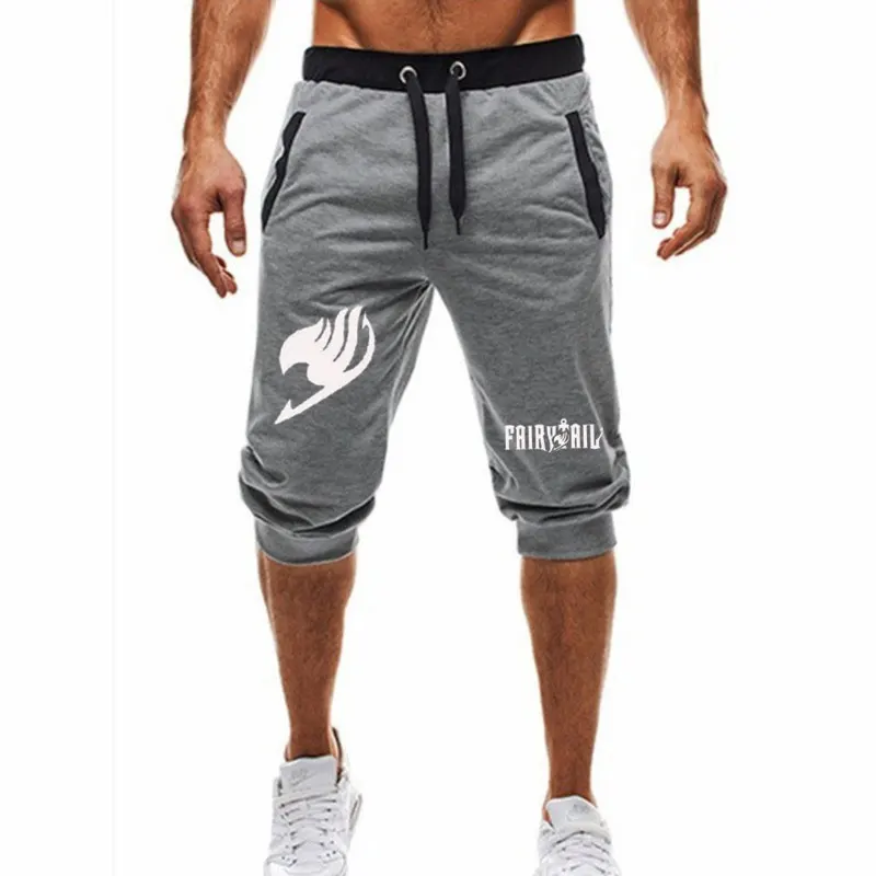 Мужские шорты до середины икры для фитнеса бодибилдинга с принтом сказочного хвоста, повседневные бегуны для тренировок, спортивные короткие штаны, спортивные штаны, спортивная одежда