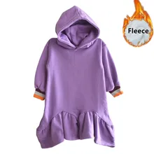 От 4 до 16 лет, флисовые зимние Расклешенные платья с оборками и капюшоном для девочек-подростков модное повседневное хлопковое платье для девочек