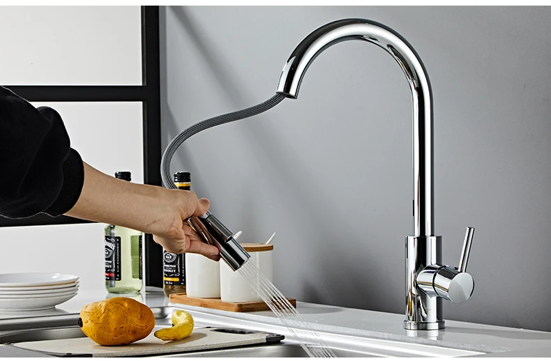 Chrome/Black/Golden Pull Out Kitchen Faucets Hot Cold Water Stream Sprayer Spout Pull Down Tap Mixer Crane For Kitchen EL5407 under cabinet paper towel holder