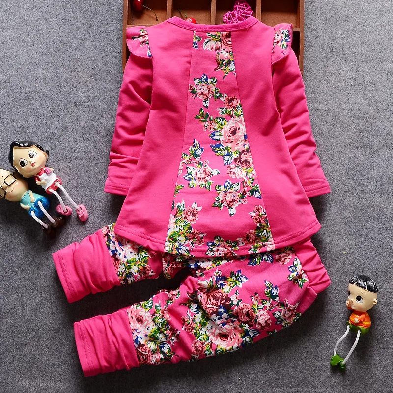 New Spring Autumn Kids Cartoon Clothes Suit Baby Girls Flower T Shirt Pants 2Pcs/Sets Infant Cotton Clothing Children Sportswear