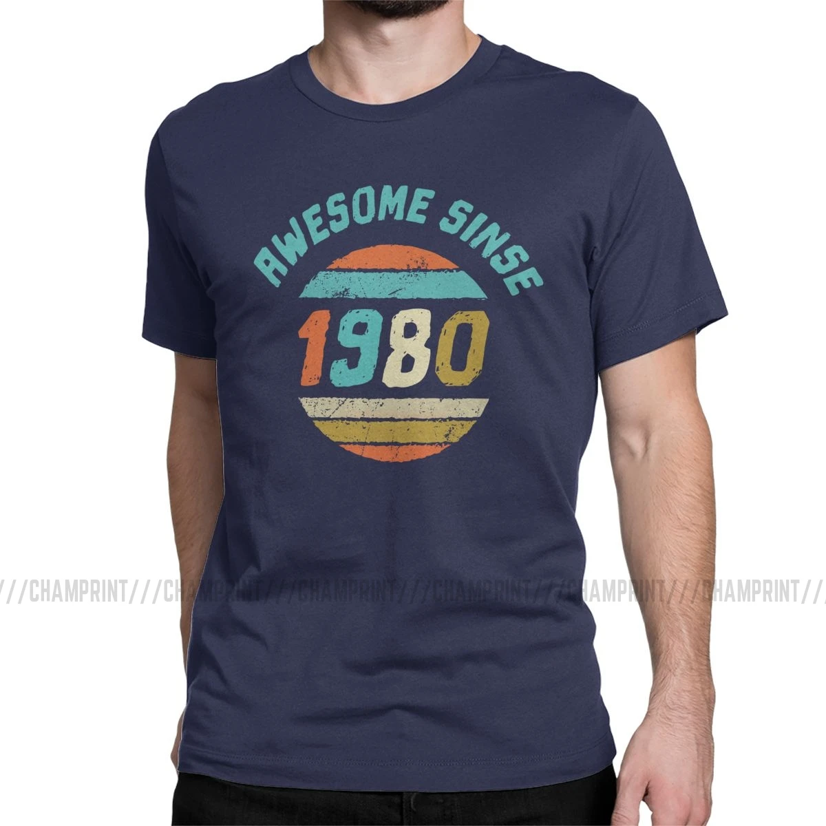 Awesome с 1980 подарок на день рождения Юбилей Семья родившиеся в 1980 футболки Для мужчин хлопковая Футболка торжество, футболка, топы с короткими рукавами - Цвет: Тёмно-синий