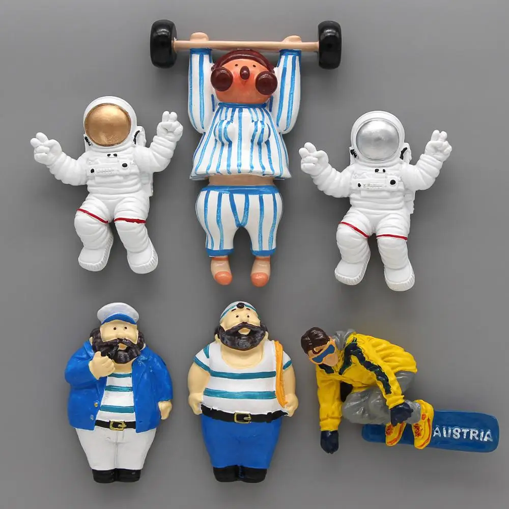 Imanes de refrigerador de personaje de dibujos animados, pegatina para refrigerador, levantamiento de pesas, marinero, Capitán astronauta, esquiador austriaco, decoración del hogar