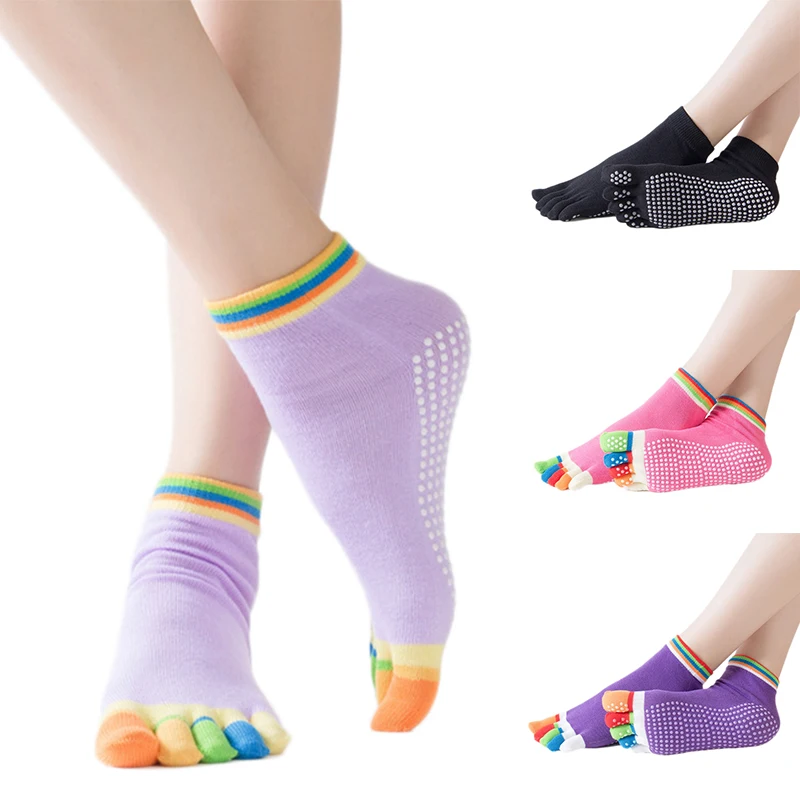 

Women Anti-slip Yoga Socks ballte girls non Slip Ladies pilates Five Fingers Fitness Gym Sport 5 Toe Socks Colourful Elastic