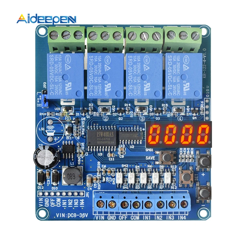 DC 8-36 V 4 канала светодиодный Дисплей Многофункциональный релейный модуль доска с Оптрон самоблокирующийся реле времени модуль