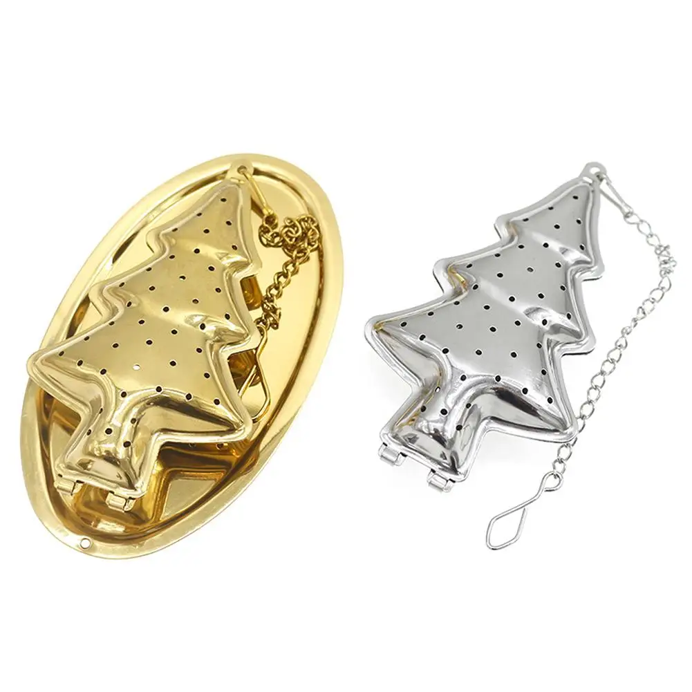 

1pc Stainless Steel Tea Filter Christmas Tree Shaped Infuser Tea Filter Making Tea Seasoning Strainer With A Plate