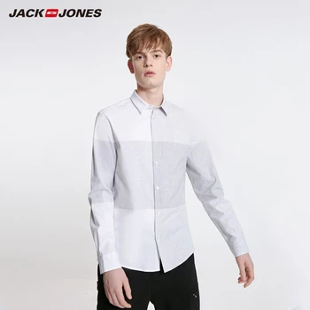

JackJones Men's Straight Fit Cotton Spliced Plaid Long-sleeved Shirt Style| 219105515