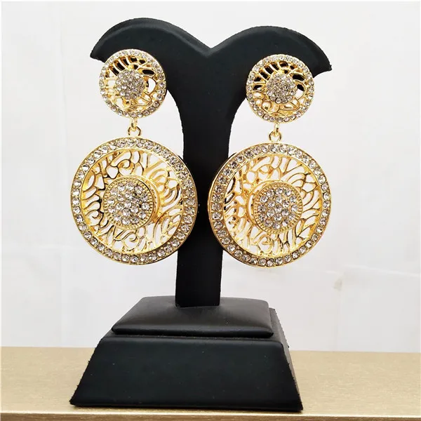 Золотой Цвет Серьги Кулон Ювелирные наборы дизайн для африканских женщин ожерелье камень кулон - Окраска металла: Родиевое покрытие