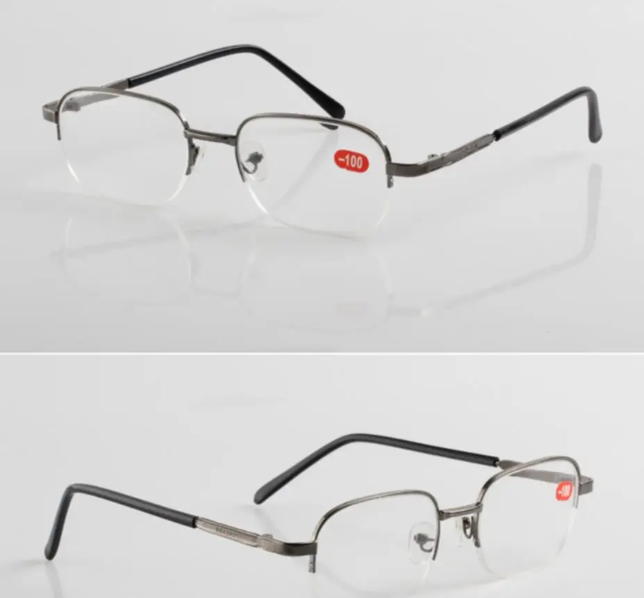 Высокие диоптрии, металлическая полуоправа, унисекс, близорукая близорукость, очки для чтения, полуоправа, сплав, близорукое зрение, Gafas-6,0 to-10 A1