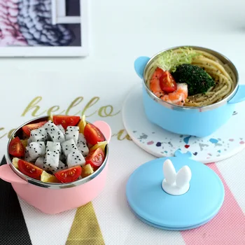 

304 Stainless Steel Insulation Thermal Lunch Box Children School Bento Box Rabbit Ears Food Container Baby Eating Training Bowl