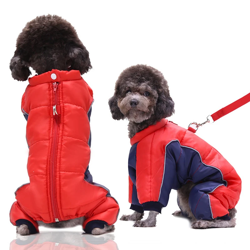 

Winter Dog Clothes Coat Waterproof Dog Jacket Outfit Warm Thicken Four Legs Cotton Clothing Reflective Bulldog Pet Clothes