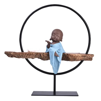 

Handmade coloring new Chinese Zen Buddha environmental protection resin creative personality figure ornaments wood grain texture