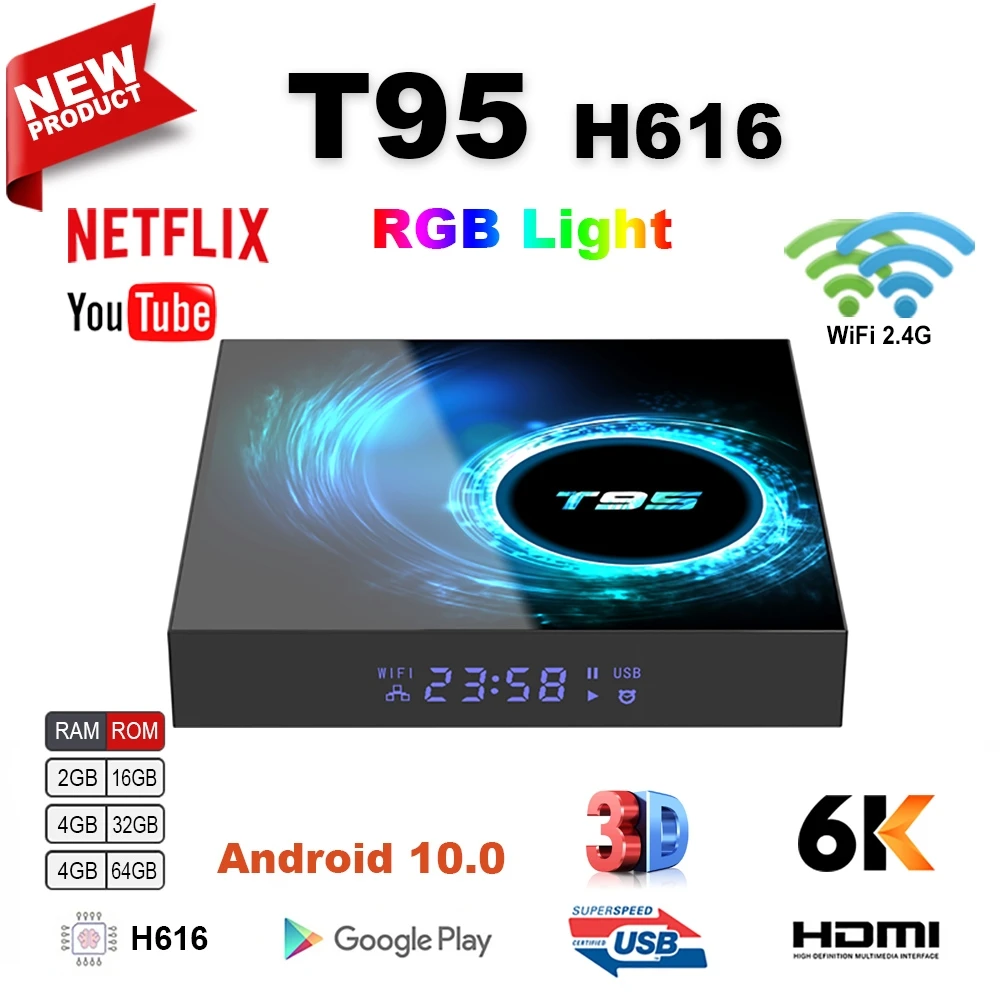 Android 10 0 T95 Smart Tv Box 6k 2 4g &amp 5g Wi-Fi Bluetooth 4 16 ГБ 32 64 4k четырехъядерный процессор Google Media