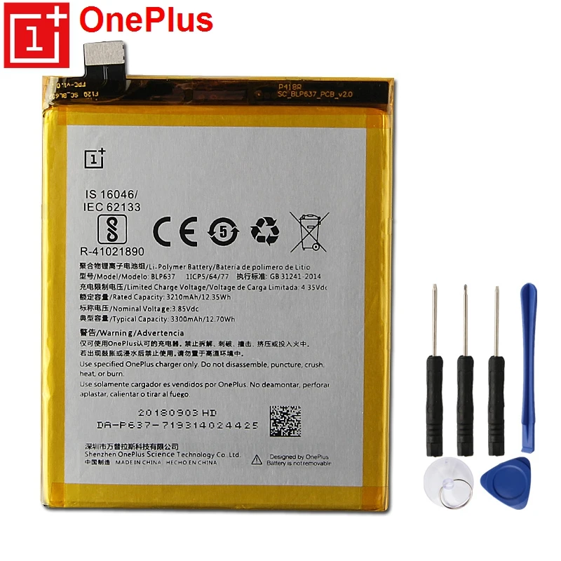

OnePlus Original Replacement Phone Battery BLP637 For 1+5 1+5T OnePlus 5 Authenic Rechargable Battery With Free Tools 3300mAh