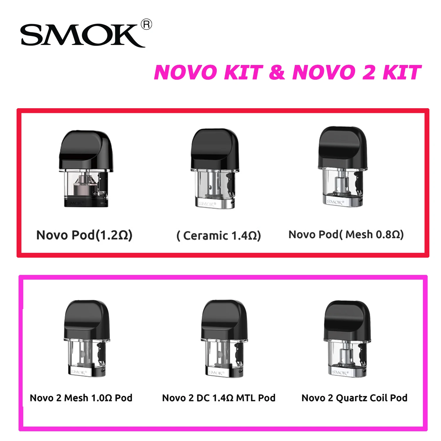 Оригинальный SMOK NOVO Pod 2 мл емкость картридж 0.8ohm сетка катушка 1.4ohm керамическая