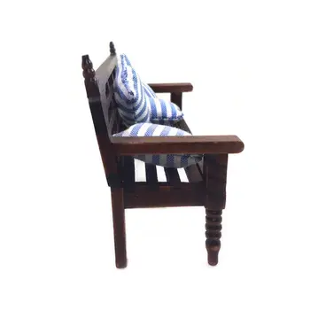 

1:12 Dollhouse Vintage Redwood Sofa with 4 Pillows Miniature Furniture Kids Toys DXAD