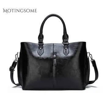 

Women Tote Bag Oil Wax Leather Simple Style Solid Handbag Shoulder Shopper Bag Brand Design Fashion Bags Ladies Luxury Bags 2019