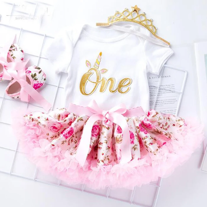 Детские розовые фатиновые наряды принцессы для торта 1 год, платье для дня рождения для маленьких девочек 4 шт./компл., комбинезон+ повязка на голову+ обувь+ гетры