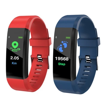 

2 Pcs 115Plus Smart Bracelet Fitness Tracker Step Counter Smartband Anti-Lost Call Reminder for Android IOS(Red) & (Blue)