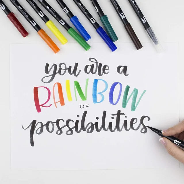 Rainbow Lettering with Tombow Dual Brush Pens using Faux Calligraphy