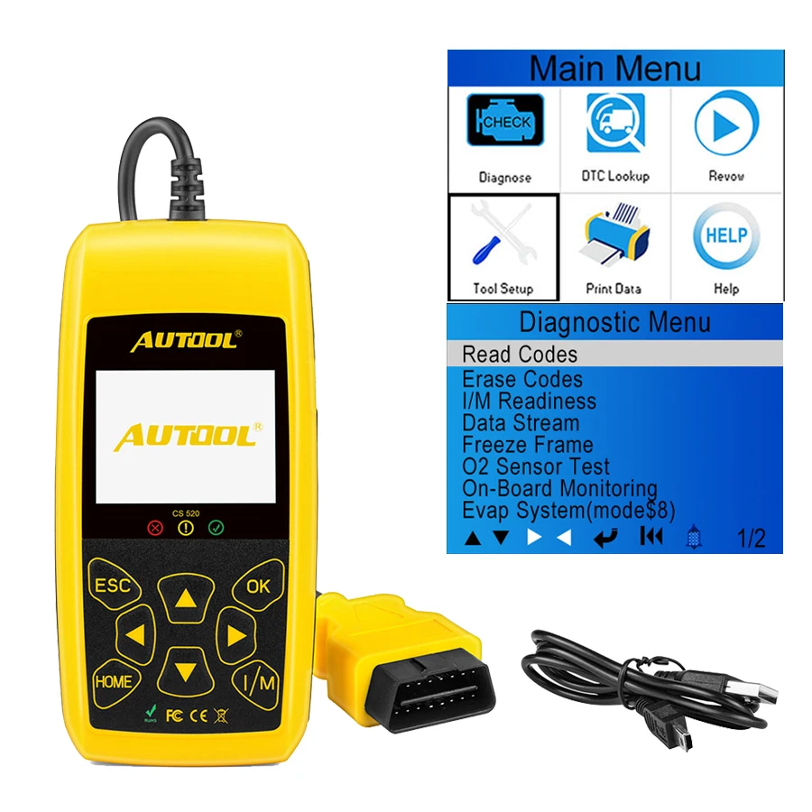 Tanie AUTOOL CS520 samochodów OBD2 kod obdii czytnik CANBUS OBD 2 skaner samochodowe narzędzie diagnostyczne z cyfrowy wyświetlacz led PK AD410