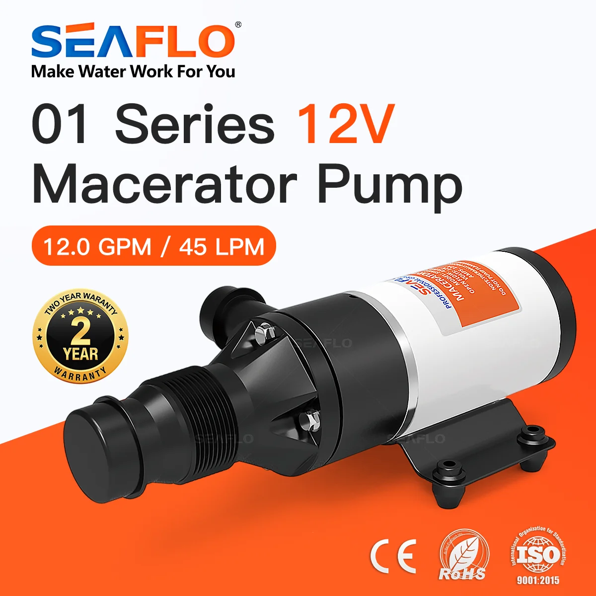 Marine Water Pump SEAFLO Macerator Waste Water Pump 12V 12 GPM for RV Boat Marine Trailer Toilet Sewer
