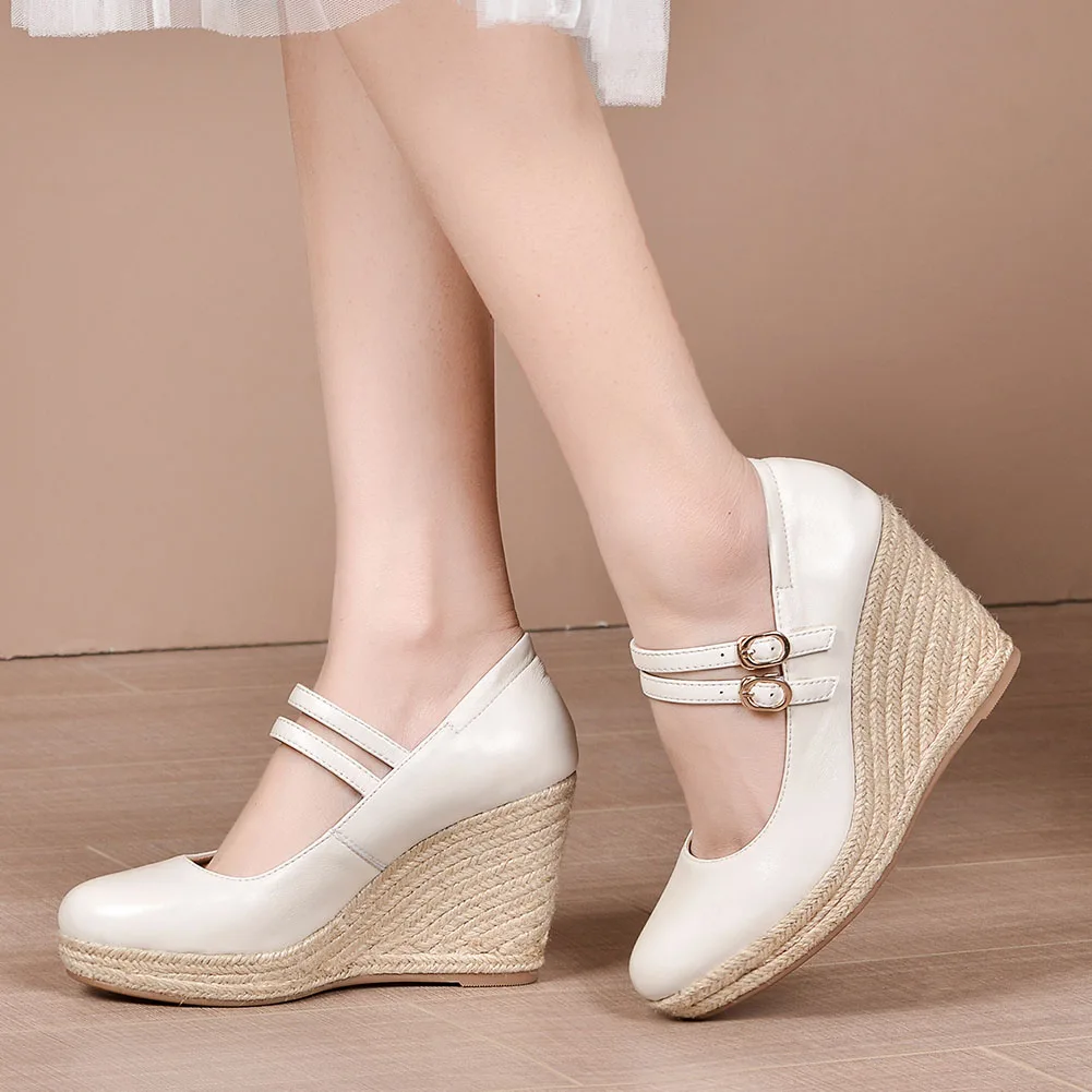 

Sarairis New Arrivals Genuine Leather Platform Wedges High Heels Shoes Woman Pumps Buckle Strap Concise Pumps Women