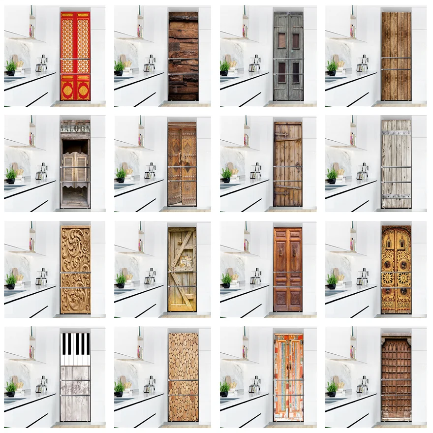 レトロ木目壁紙冷蔵庫ドアステッカーキッチンの装飾冷蔵庫カバーポスター防水pvcウォールステッカーホームデコレーション Door Stickers Aliexpress