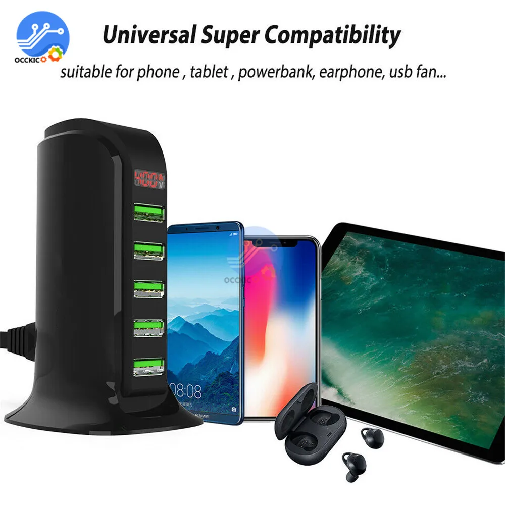 5 портов USB зарядное устройство адаптер концентратор светодиодный дисплей мульти usb зарядная станция для универсального мобильного телефона настенное зарядное устройство США ЕС Великобритания вилка