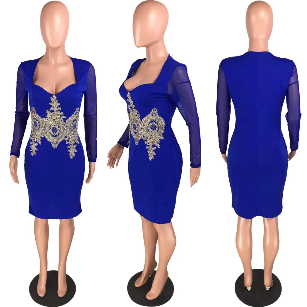 New Fashion Sexy Strapless Women Bandage Bodycon Desigual Dress Long Sleeve Embroidery Party Dresses party dresses