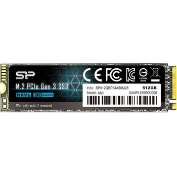 

SSD Silicon Power A60 SP512GBP34A60M28 SSD, M.2, 512GB, PCI-Ex4, Read: 2200 MB / s, Write: 1600 MB / s, TLC 3D NAND, NVMe, ECC