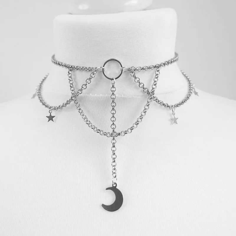 Mystic Moon Grunge Chokers Tattoo 90s Y2K Stretchy Collar