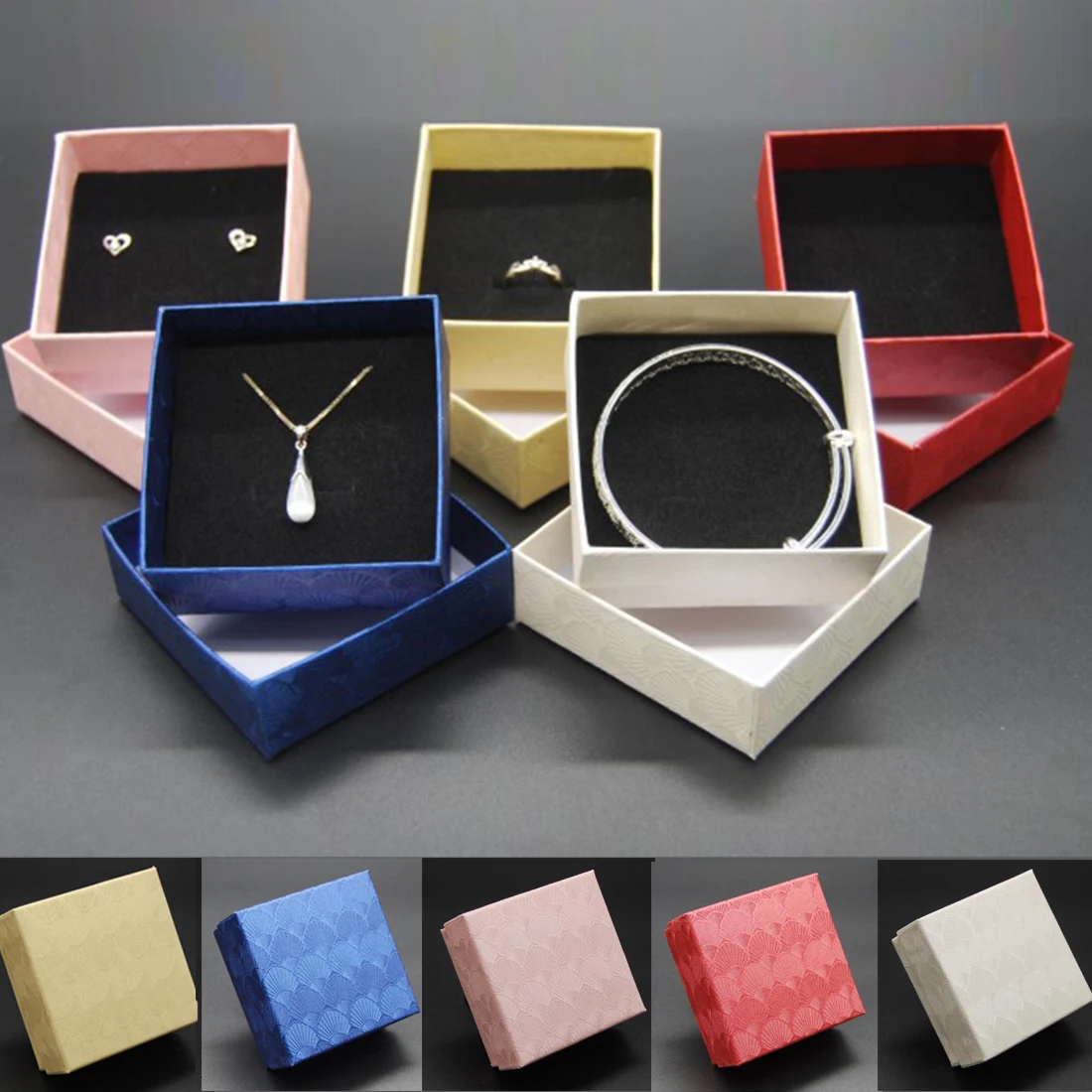 

New Bracelet Necklace Ring Jewelry Gift Box Square Storage Case Box Jewelry Packaging Solid Color Paper Accessories Hot Sale