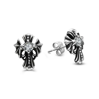 

Delicate Cross Stud Earrings With Black Cubic Zirconia Punk Style Stainless Steel Ear Aretes Men Hip Hop Jewelry For Women
