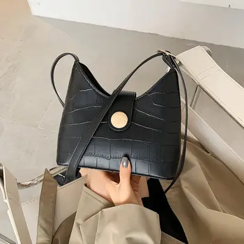 

Small Bucket Crossbody Bags Stone Patten Girls Bags Winter Solid Shoulder Handbags Black Branded Trending Messanger Bags