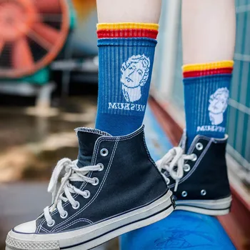 

Cartoon Print Color Stitching Socks Gift Letter Funny Mid Calf Cotton Women Novelty Streetwear Funky stopki skarpetki damskie