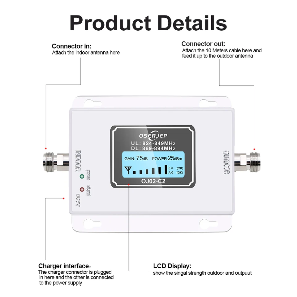 Antenna Tower WUZSTAR 850MHz Cell Phone Signal Booster Amplifier