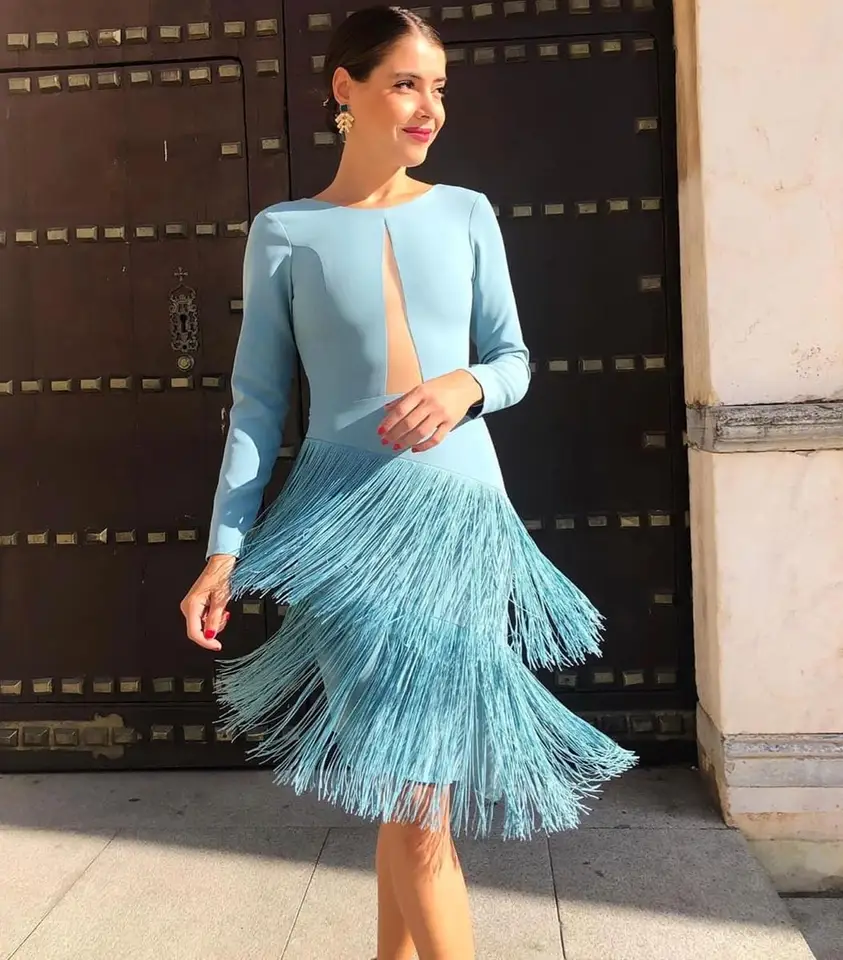 light blue cocktail dress with sleeves