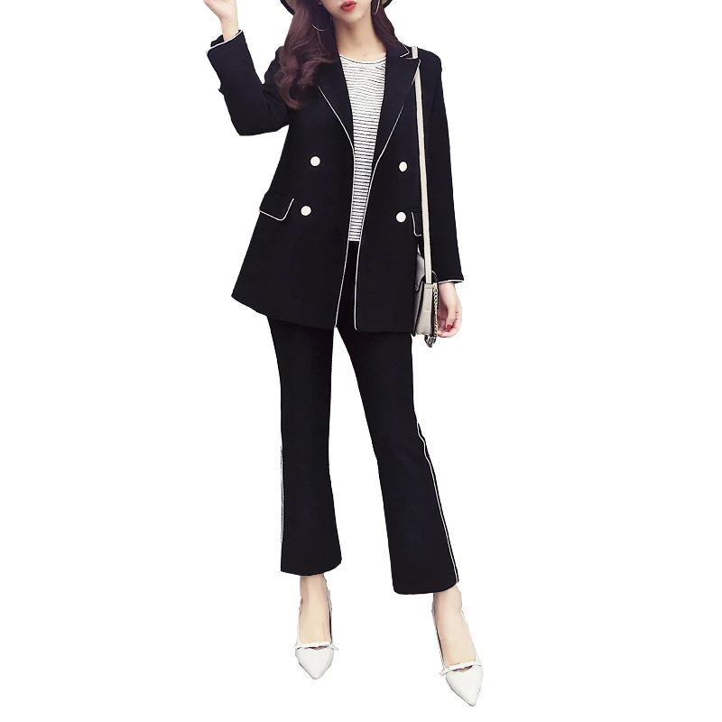 2020 high-quality temperament black pants suits feminine Casual double-breasted elegant ladies blazer Two-piece fashion trousers