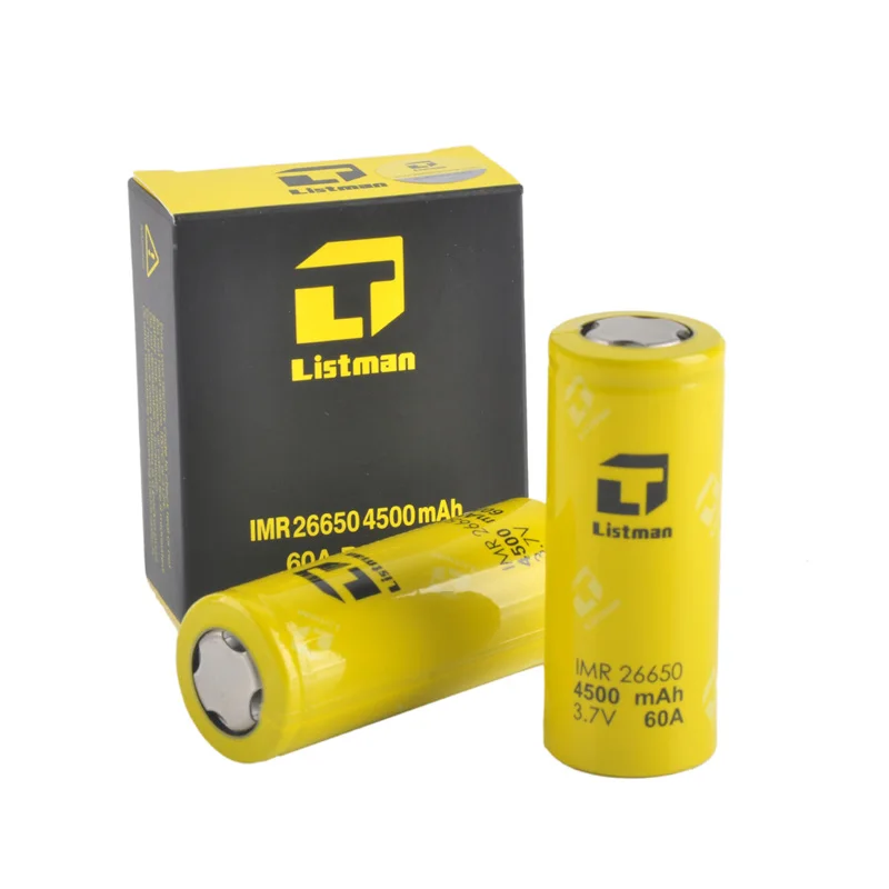Listman 26650 батарея 3,7 V 60A 4500mAh перезаряжаемая литиевая батарея для бокс мод для электронных сигарет 26650 Vape батарея