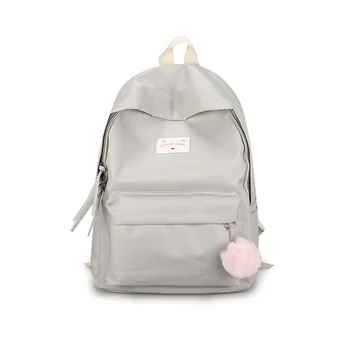 

Women Backpack with Fur Ball Casual Shoulder Bags Solid Color Backpack Multi-pocket School bag for teenage girls Mochilas Female
