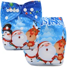 Водонепроницаемые детские тканевые подгузники с цифровой печатью, рождественские многоразовые подгузники со снеговиком, один размер, детские подгузники с карманами, подходят для 3-15 кг