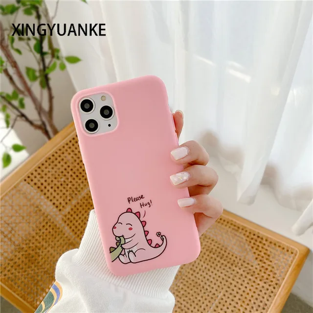 Cute Couples Dinosaur Silicone Cover For iPhone 12 13 Mini 11 Pro Max X XR XS Max 7 8 6 6s Plus 5 5s SE 2020 Candy Color Case CS16-60