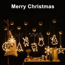 LED Christmas Decoration Sucker Lamp Snowman Christmas Tree Battery Lamp Ins Wind Window Display Battery  Box Shape Hanging Lamp