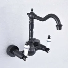 Kitchen Wet Bar Bathroom Vessel Sink Faucet Black Oil Rubbed Brass Wall Mounted Swivel Spout Mixer Tap Dual Ceramic Lever msf702