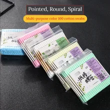 100pcs Color Absorbent Cotton Swab,pointed Spiral Cotton Swab,cleaning Paper Stick,makeup Brush,make-up Remover Tool Disposable