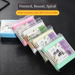 100pcs Color Absorbent Cotton Swab,pointed Spiral Cotton Swab,cleaning Paper Stick,makeup Brush,make-up Remover Tool Disposable