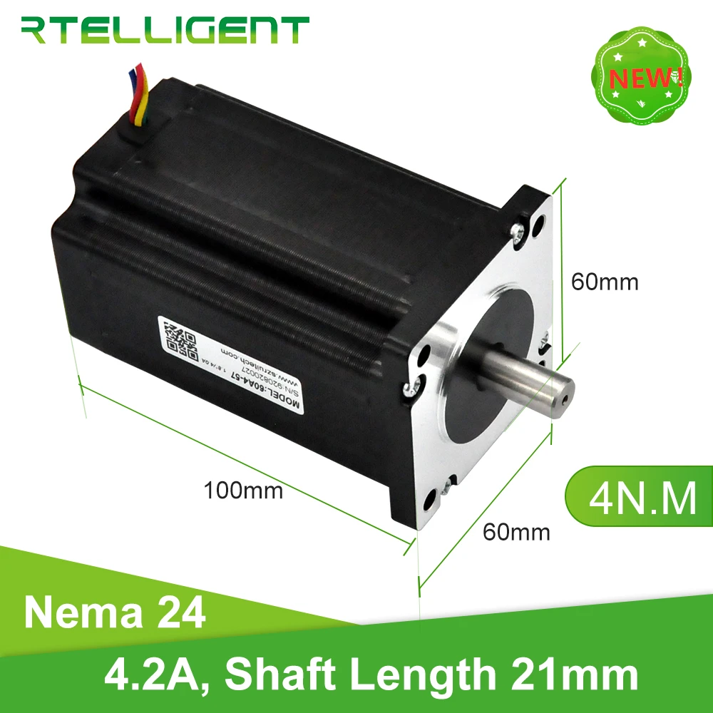 

Rtelligent Nema 24 Stepper Motor Nema 23 Installation Size 4N.M 40kg.cm 60x102mm 4 Lead 4.2A Shaft Length 21mm Shaft Dia 10mm