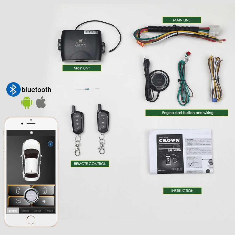  SmartPhone Control PKE Car Alarm System Kit Smart Passive Auto Central Locking Car Door Keyless Pus - 32891036008
